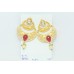 Fashion Designer dangle long Earrings Gold Plated uncut white Red Stones 2.5'